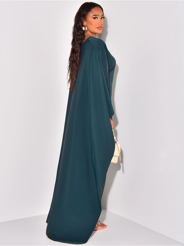 Green Batwing Sleeve Maxi Dress
