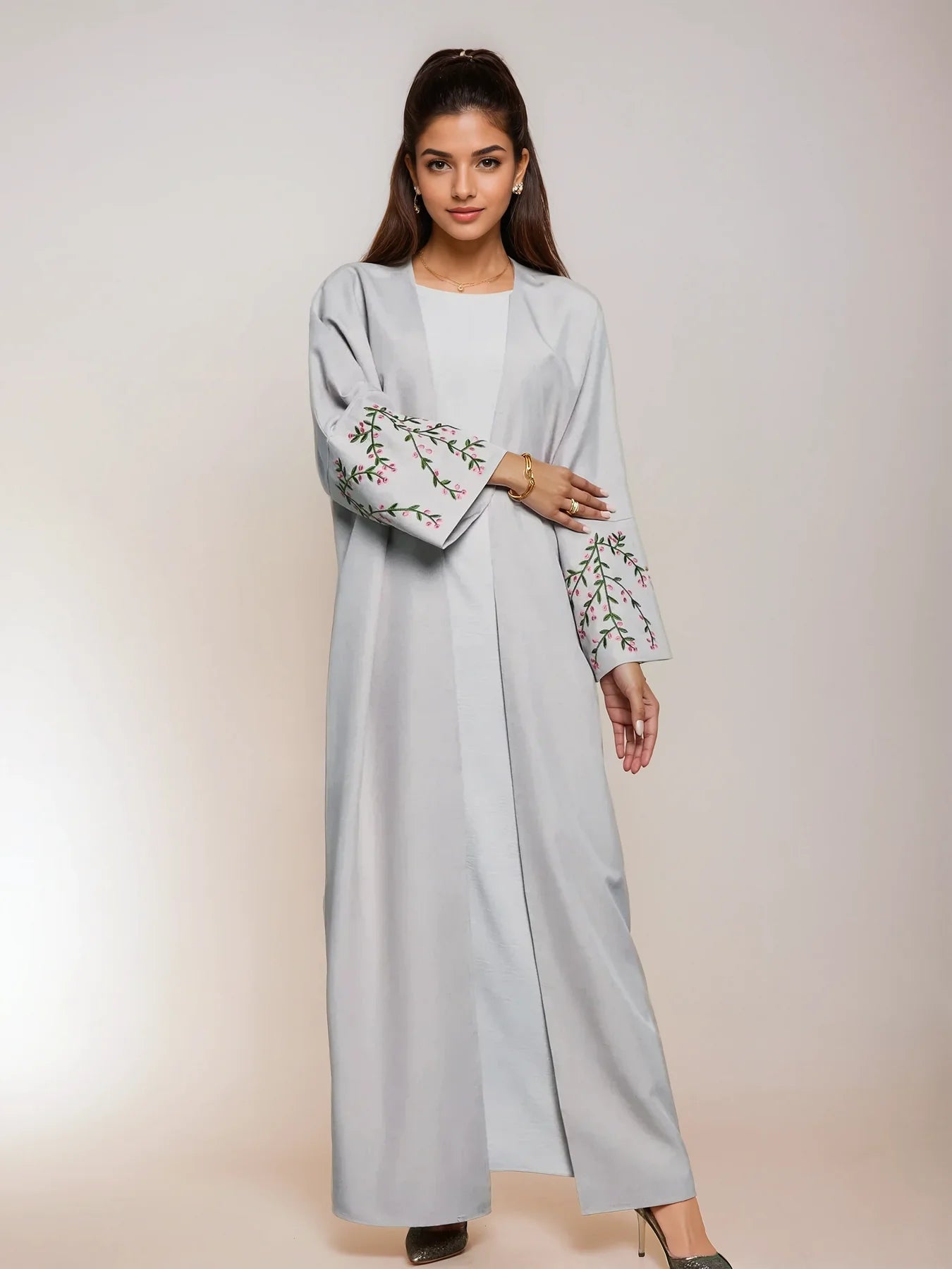 Floral Kimono Light Gray