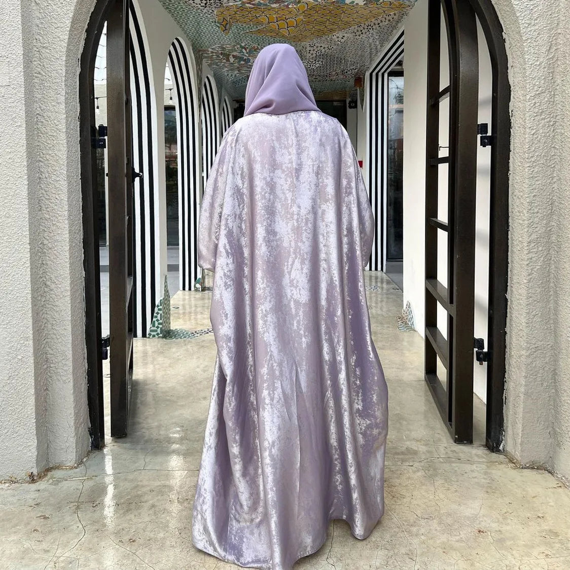 Satin Open Kimono Abaya – Modest Maxi Kaftan with Batwing Sleeves