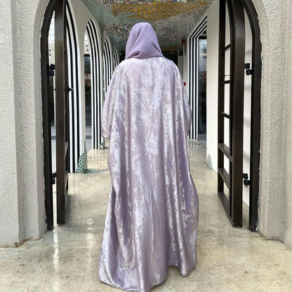 Satin Open Kimono Abaya – Modest Maxi Kaftan with Batwing Sleeves