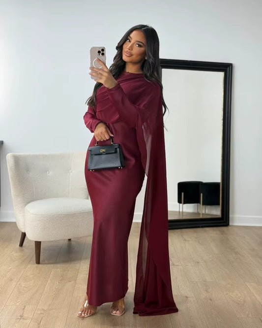 Red Elegant Satin Chiffon Dress