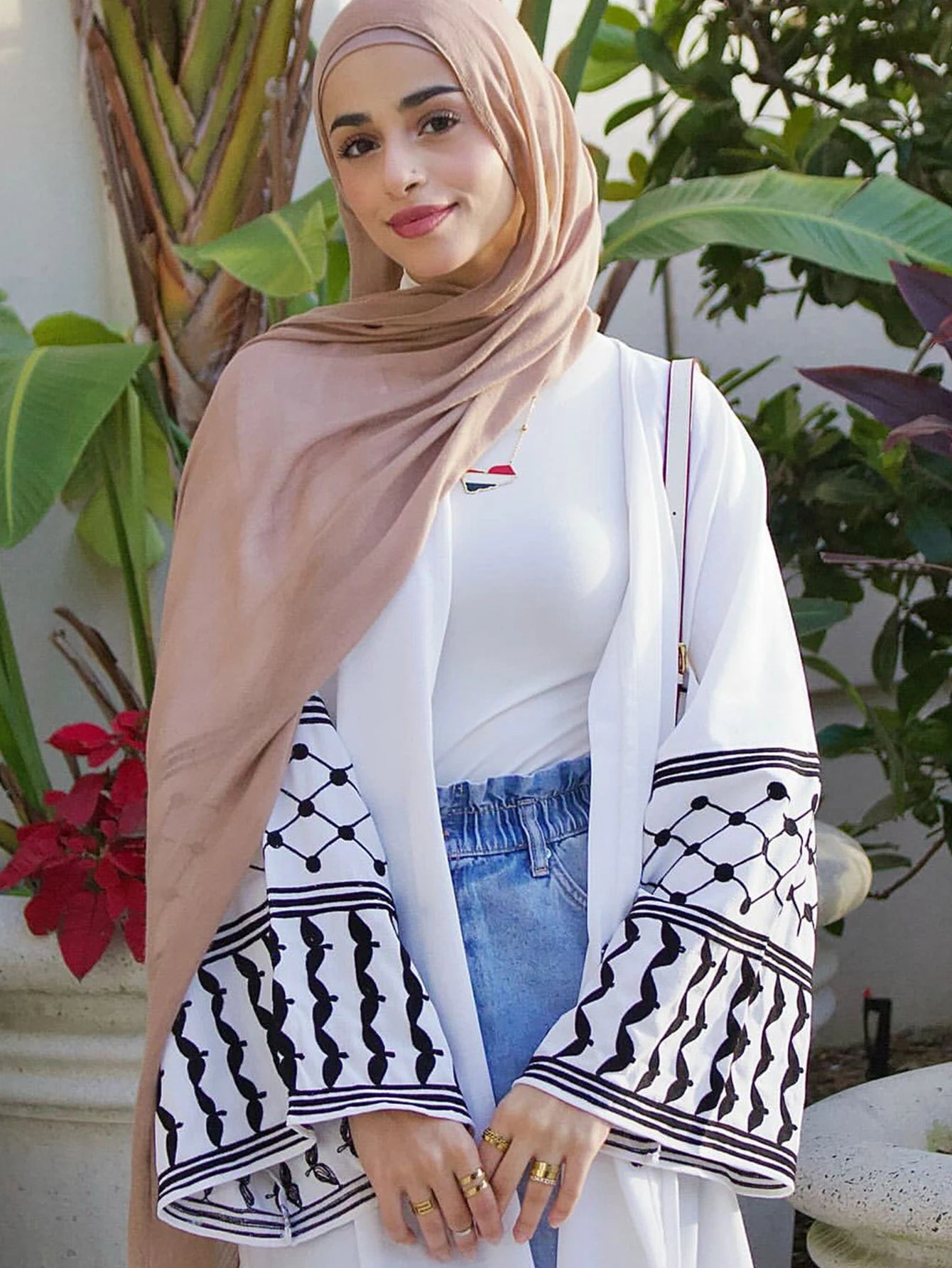 Kimono with Keffiyeh Embroidery