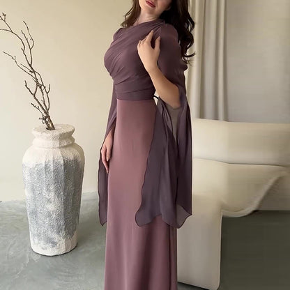 Modest Satin Maxi Evening Dress with Split Sleeves